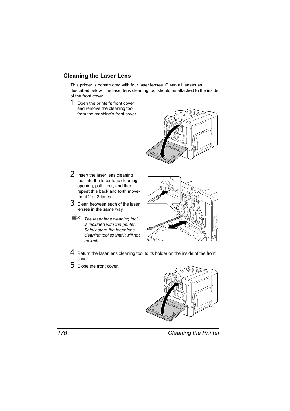 Cleaning the laser lens, Cleaning the laser lens 176 | Konica Minolta magicolor 5570 User Manual | Page 190 / 284