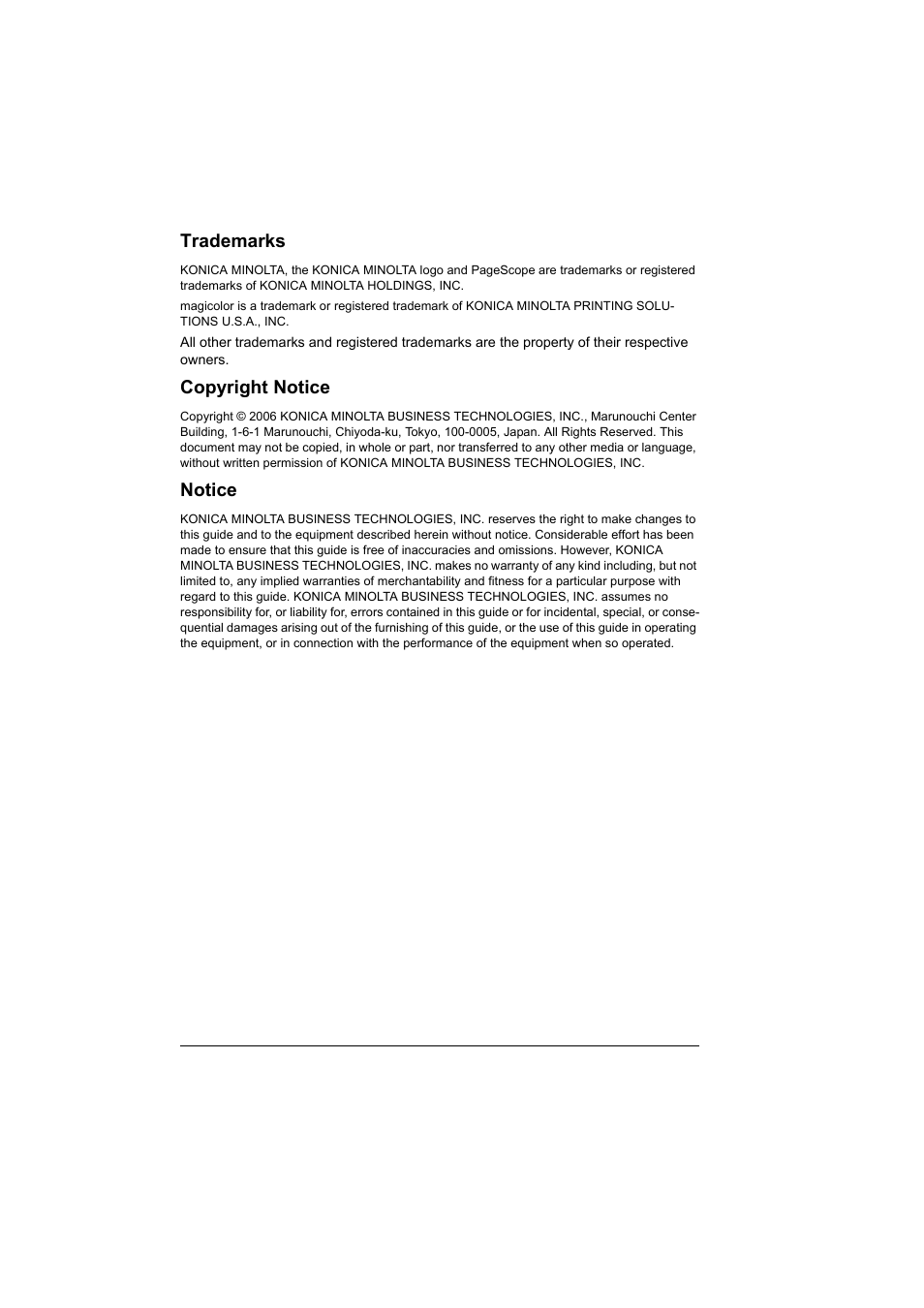 Trademarks, Copyright notice, Notice | Konica Minolta magicolor 5570 User Manual | Page 2 / 284