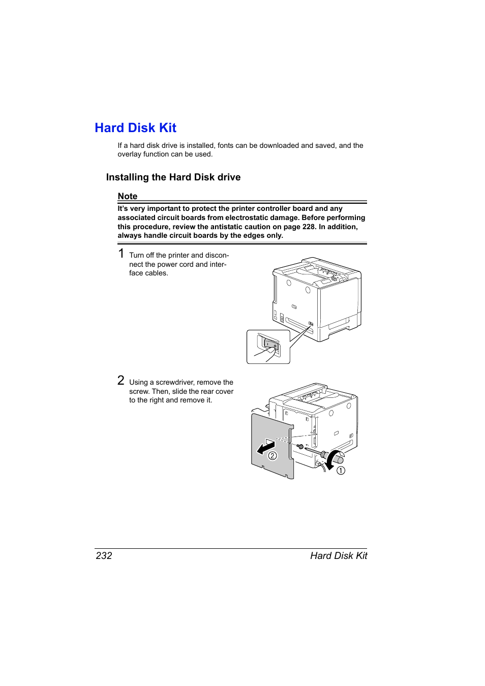 Hard disk kit, Installing the hard disk drive, Hard disk kit 232 | Installing the hard disk drive 232 | Konica Minolta magicolor 5570 User Manual | Page 246 / 284