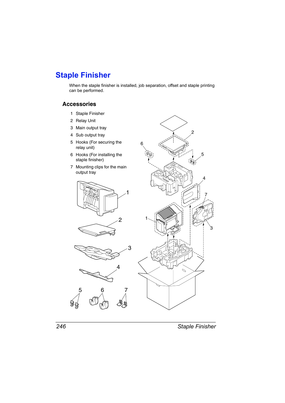 Staple finisher, Accessories, Staple finisher 246 | Accessories 246 | Konica Minolta magicolor 5570 User Manual | Page 260 / 284