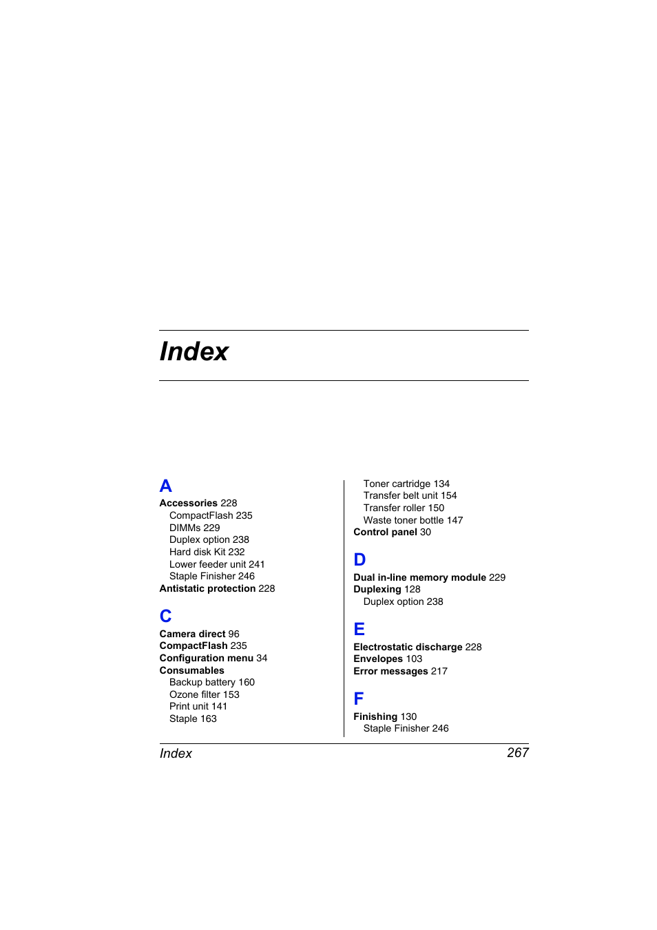 Index, A to f | Konica Minolta magicolor 5570 User Manual | Page 281 / 284