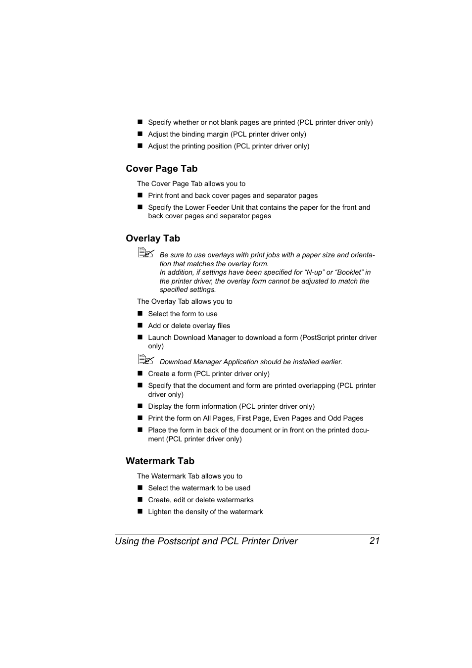 Overlay tab, Watermark tab | Konica Minolta magicolor 5570 User Manual | Page 35 / 284