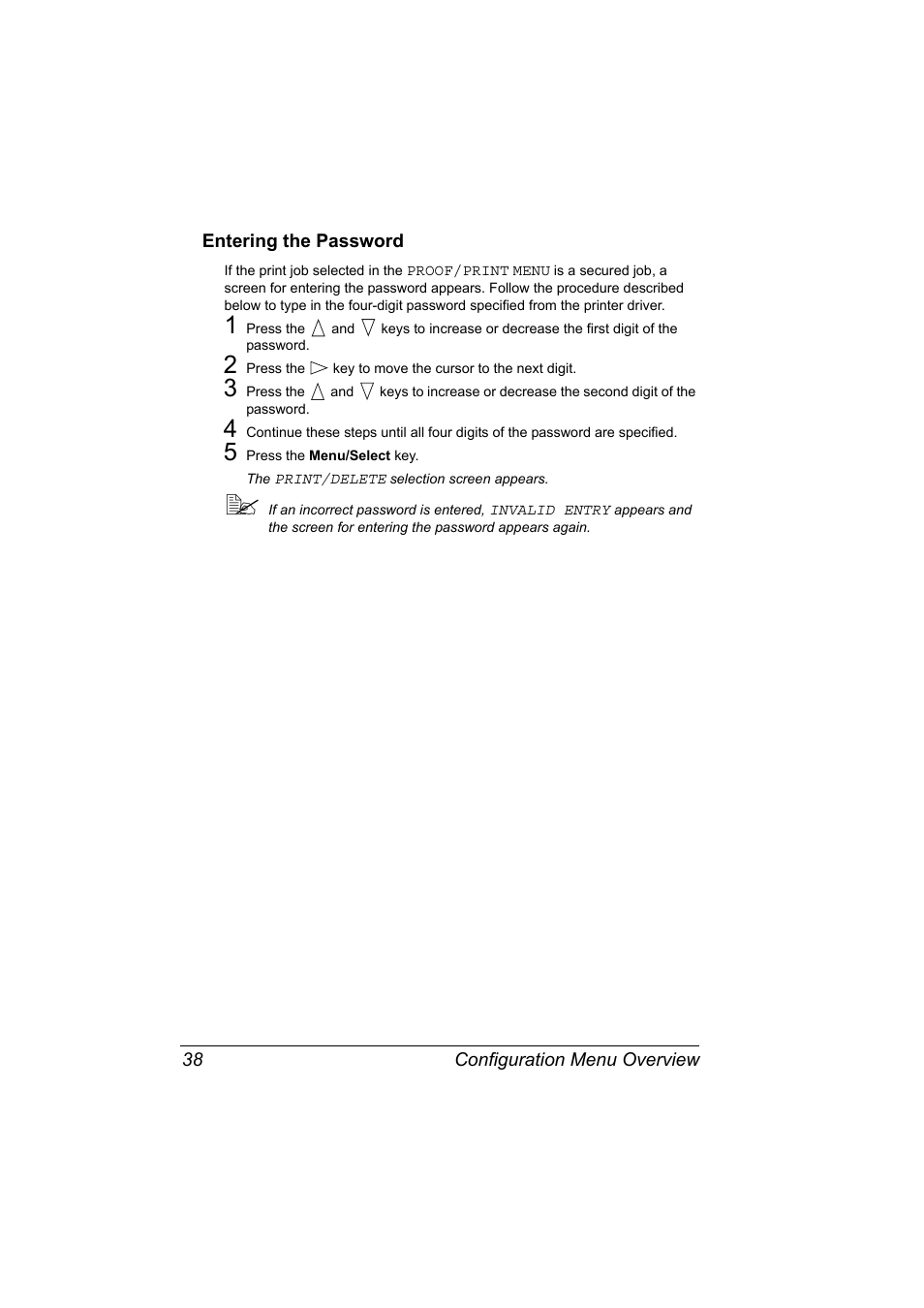 Entering the password, Entering the password 38 | Konica Minolta magicolor 5570 User Manual | Page 52 / 284