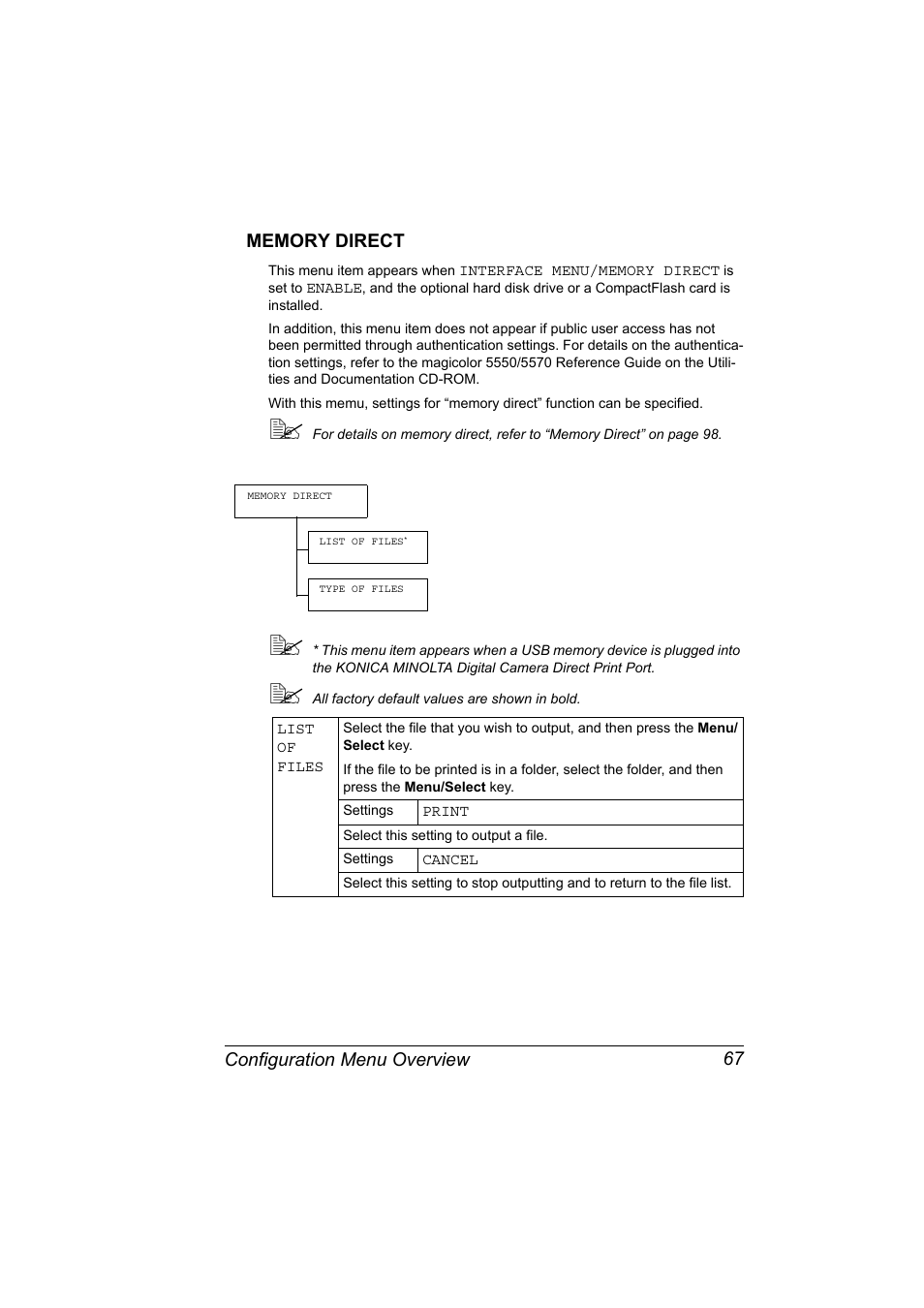 Memory direct, Memory direct 67 | Konica Minolta magicolor 5570 User Manual | Page 81 / 284