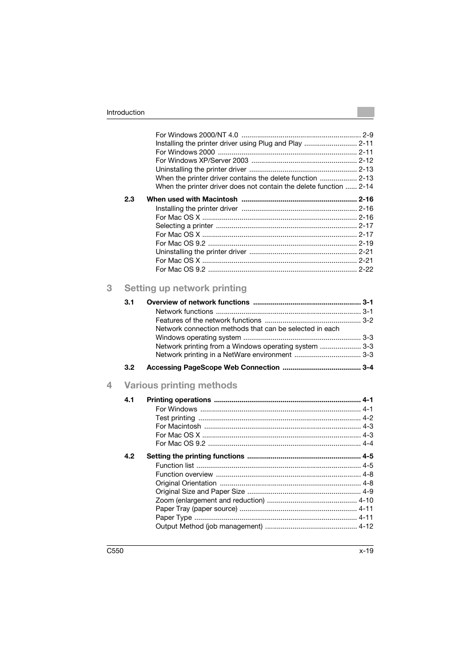 3setting up network printing, 4various printing methods | Konica Minolta bizhub C550 User Manual | Page 20 / 102