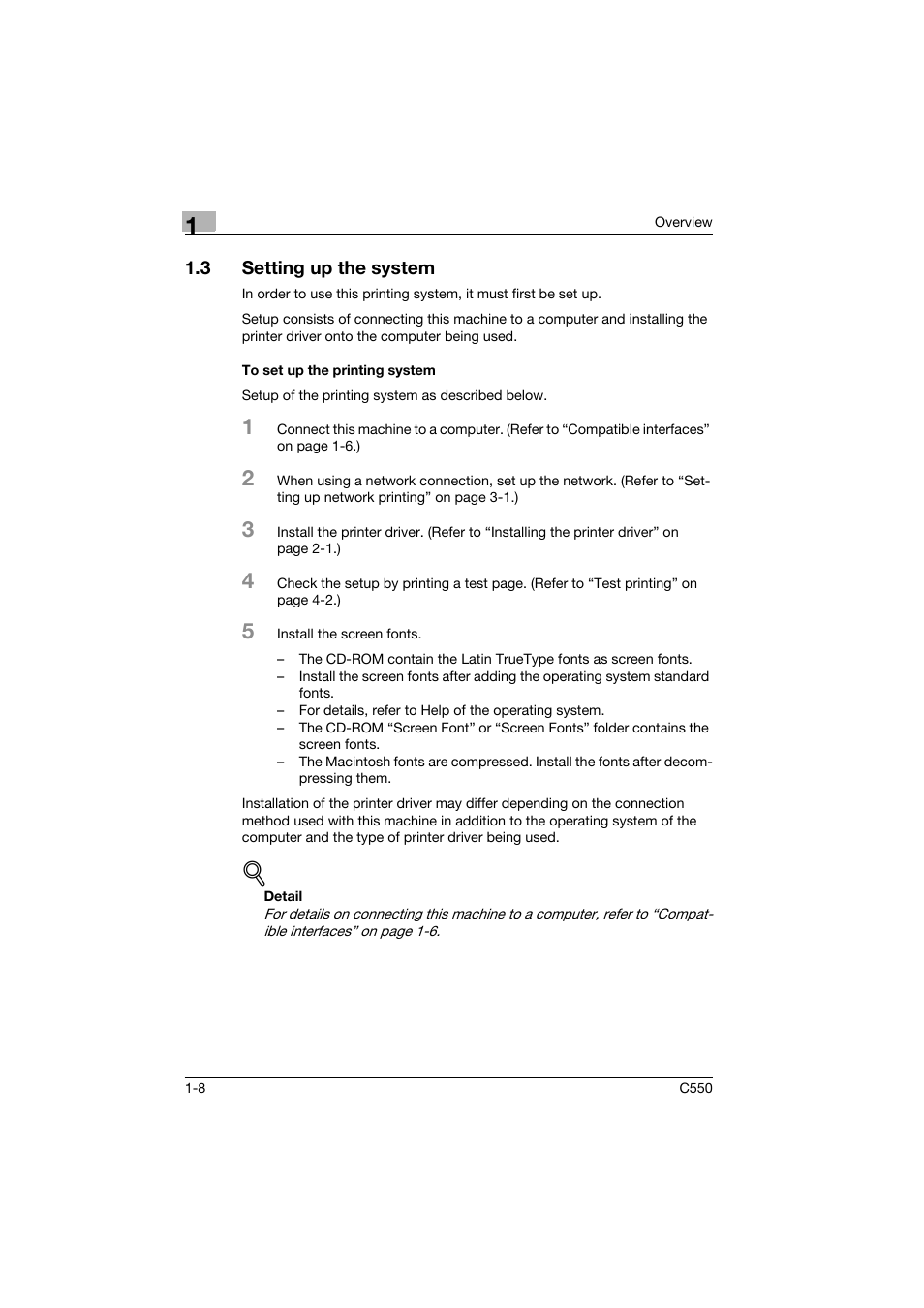 3 setting up the system, To set up the printing system, Setting up the system -8 | To set up the printing system -8 | Konica Minolta bizhub C550 User Manual | Page 33 / 102