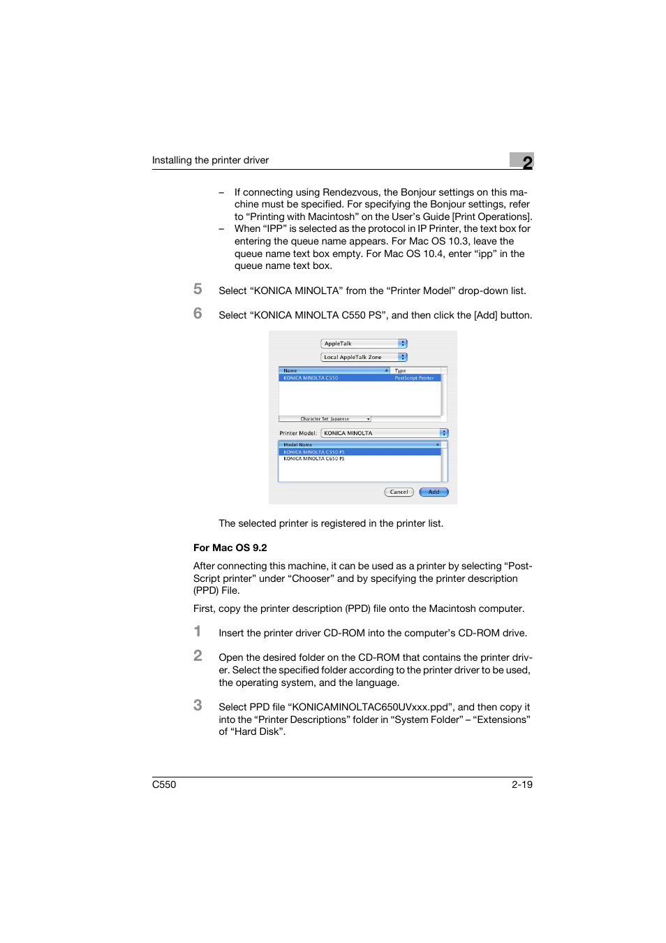 For mac os 9.2, For mac os 9.2 -19 | Konica Minolta bizhub C550 User Manual | Page 54 / 102