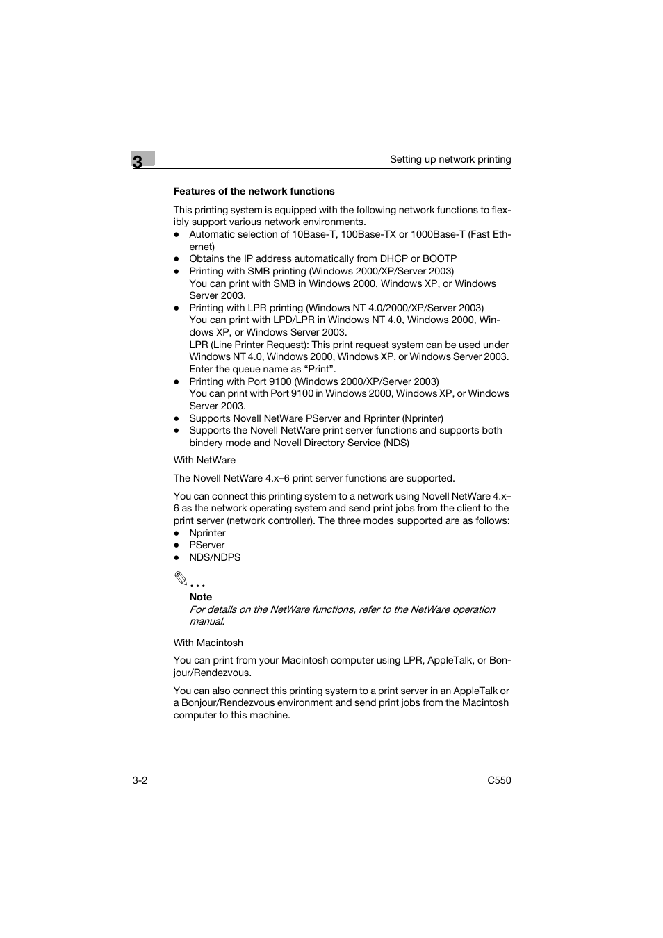 Features of the network functions, Features of the network functions -2 | Konica Minolta bizhub C550 User Manual | Page 59 / 102