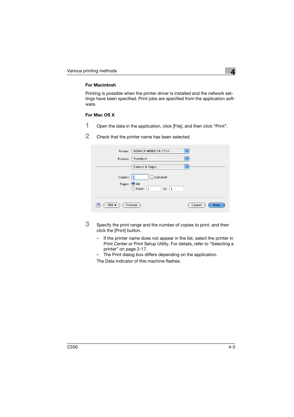 For macintosh, For mac os x, For macintosh -3 for mac os x -3 | Konica Minolta bizhub C550 User Manual | Page 64 / 102