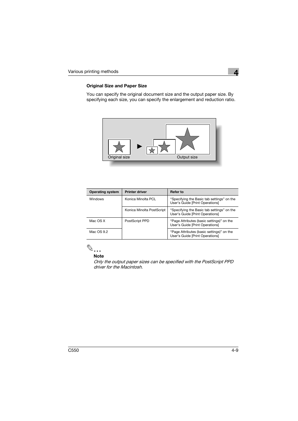 Original size and paper size, Original size and paper size -9 | Konica Minolta bizhub C550 User Manual | Page 70 / 102