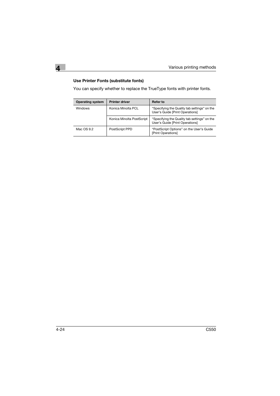 Use printer fonts (substitute fonts), Use printer fonts (substitute fonts) -24 | Konica Minolta bizhub C550 User Manual | Page 85 / 102