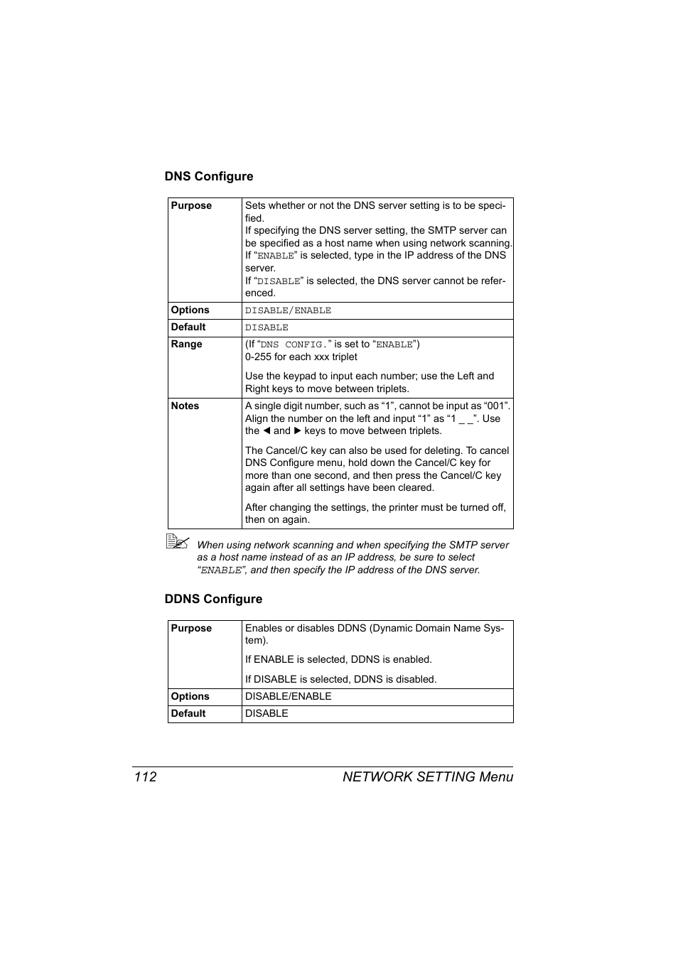 Dns configure, Ddns configure, Dns configure 112 ddns configure 112 | Network setting menu 112 | Konica Minolta bizhub C10X User Manual | Page 122 / 198