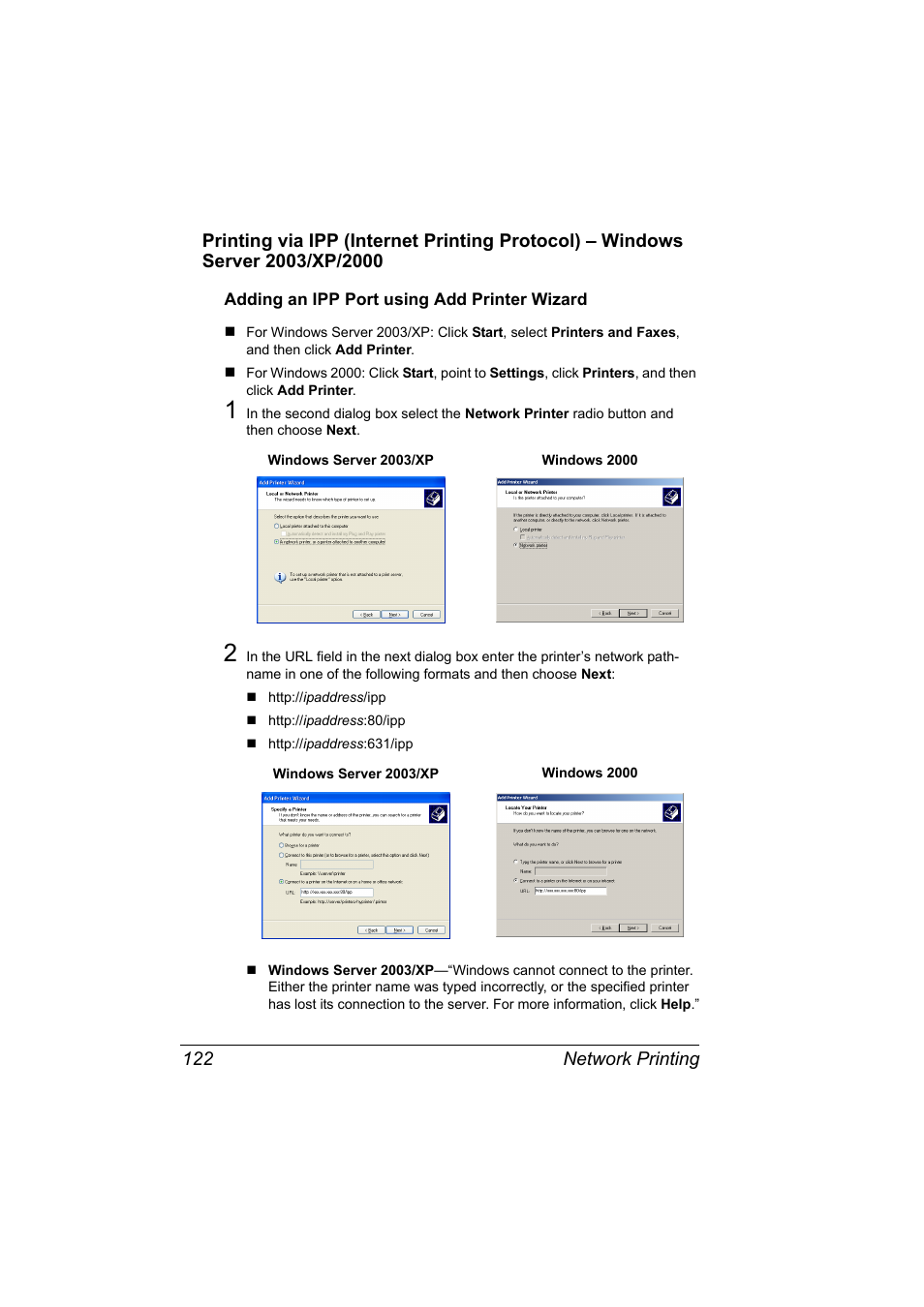 Adding an ipp port using add printer wizard, Adding an ipp port using add printer wizard 122 | Konica Minolta bizhub C10X User Manual | Page 132 / 198