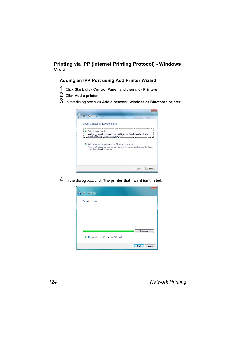 Adding an ipp port using add printer wizard, Adding an ipp port using add printer wizard 124 | Konica Minolta bizhub C10X User Manual | Page 134 / 198