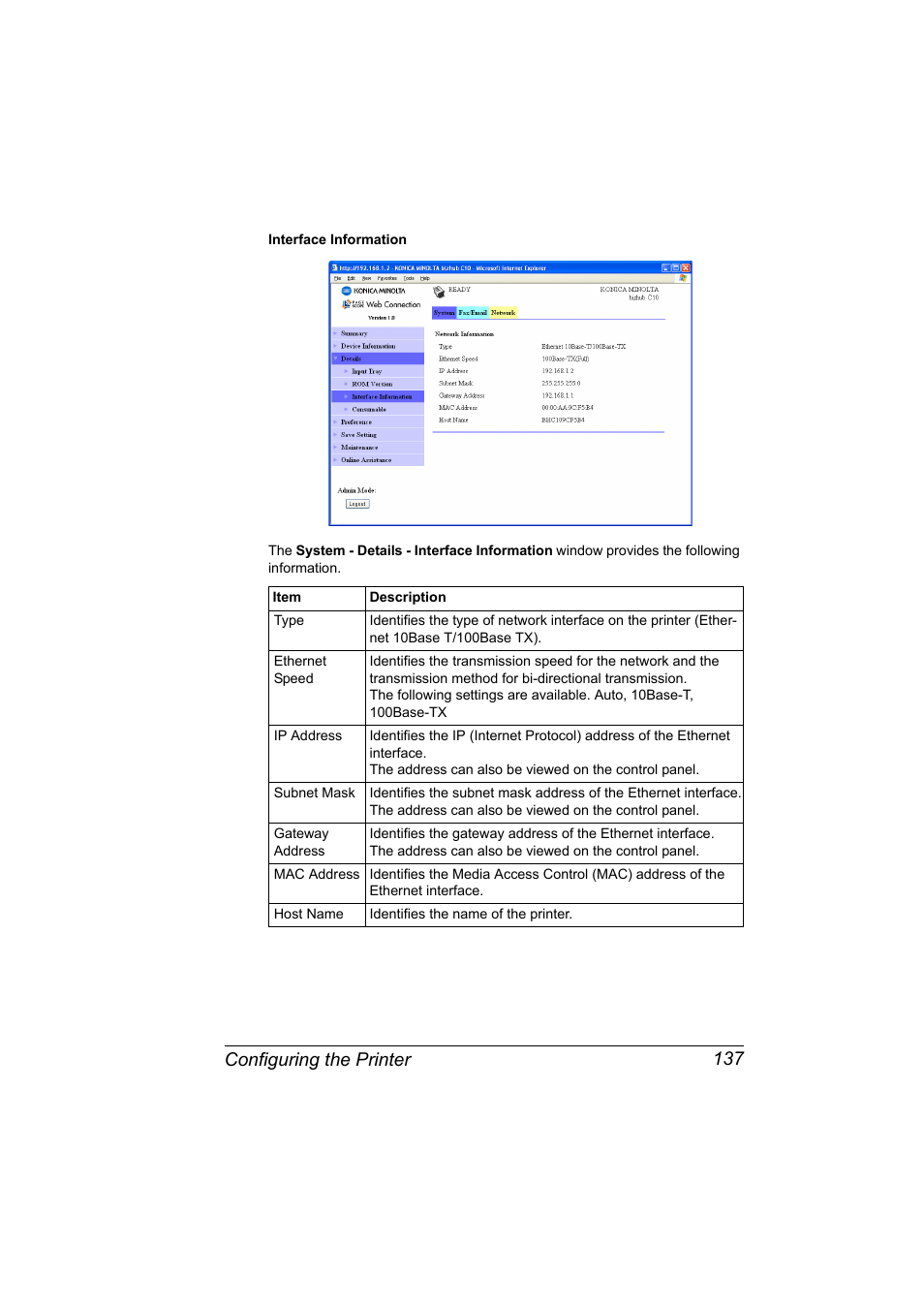 Configuring the printer 137 | Konica Minolta bizhub C10X User Manual | Page 147 / 198