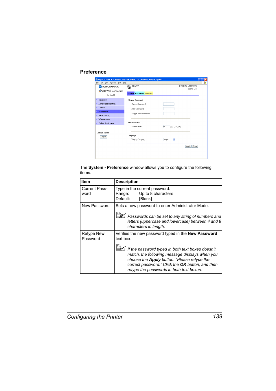 Preference, Preference 139 | Konica Minolta bizhub C10X User Manual | Page 149 / 198