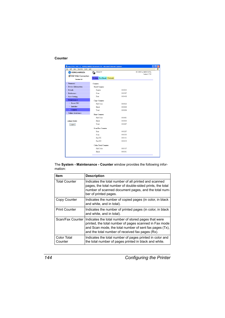 Configuring the printer 144 | Konica Minolta bizhub C10X User Manual | Page 154 / 198