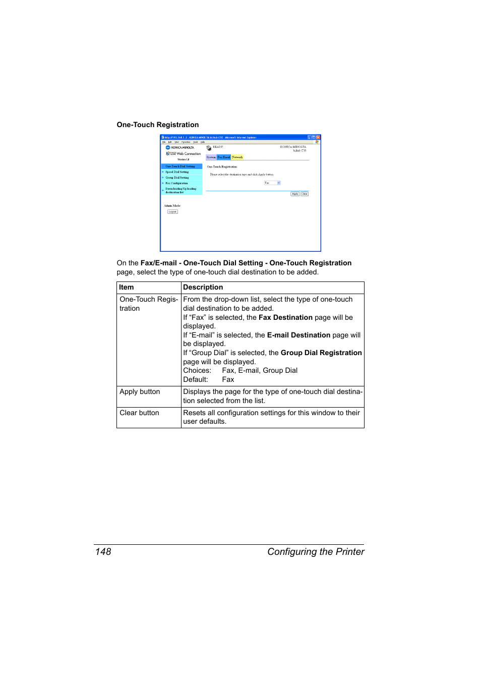 Configuring the printer 148 | Konica Minolta bizhub C10X User Manual | Page 158 / 198