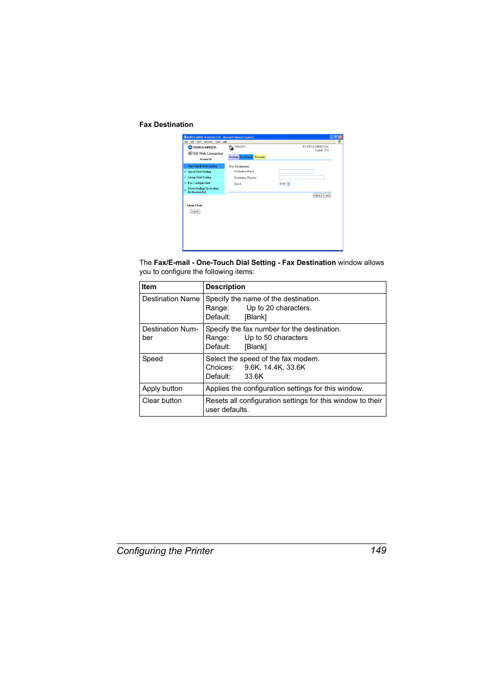 Configuring the printer 149 | Konica Minolta bizhub C10X User Manual | Page 159 / 198