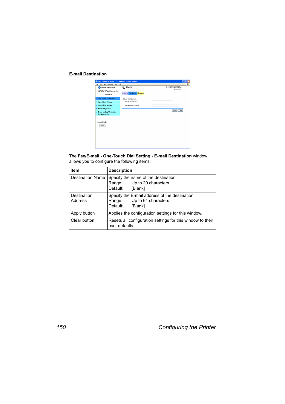 Configuring the printer 150 | Konica Minolta bizhub C10X User Manual | Page 160 / 198