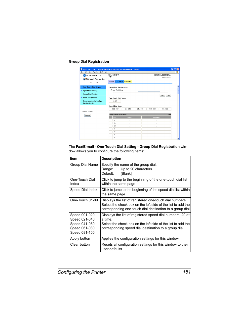 Configuring the printer 151 | Konica Minolta bizhub C10X User Manual | Page 161 / 198