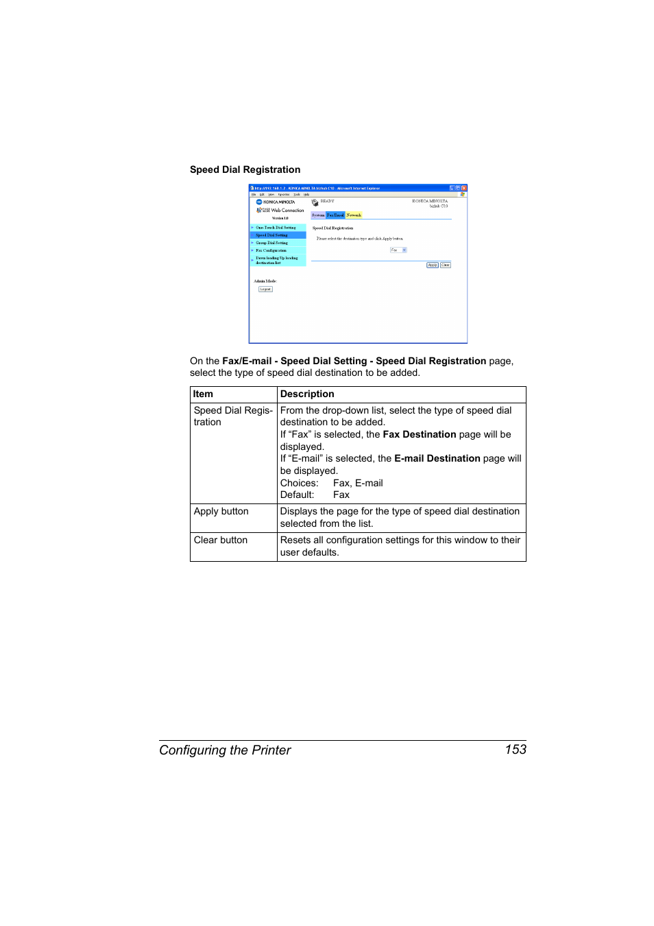 Configuring the printer 153 | Konica Minolta bizhub C10X User Manual | Page 163 / 198