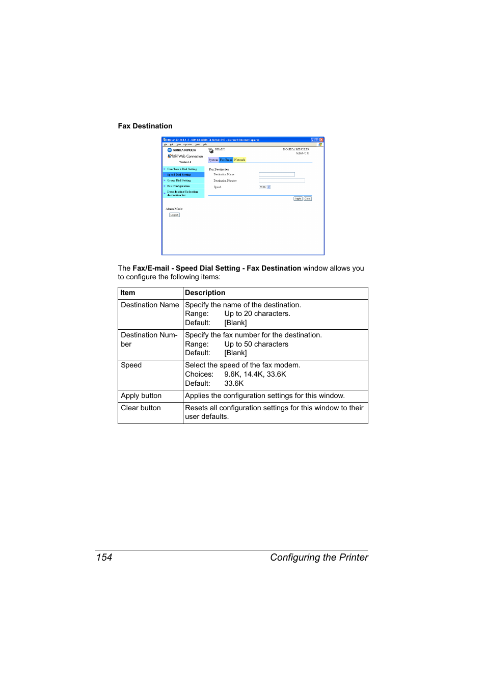 Configuring the printer 154 | Konica Minolta bizhub C10X User Manual | Page 164 / 198