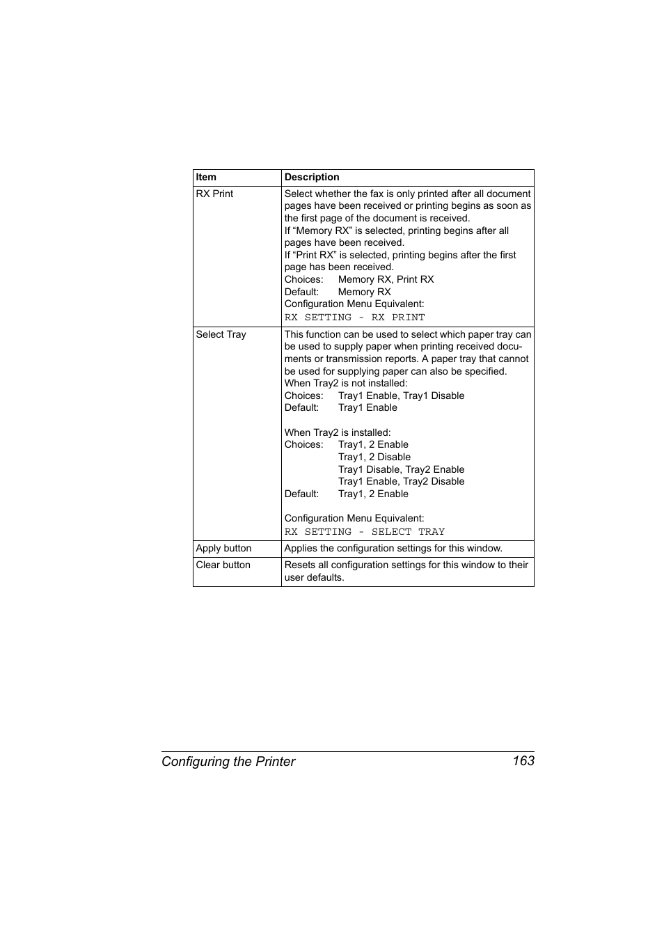 Configuring the printer 163 | Konica Minolta bizhub C10X User Manual | Page 173 / 198