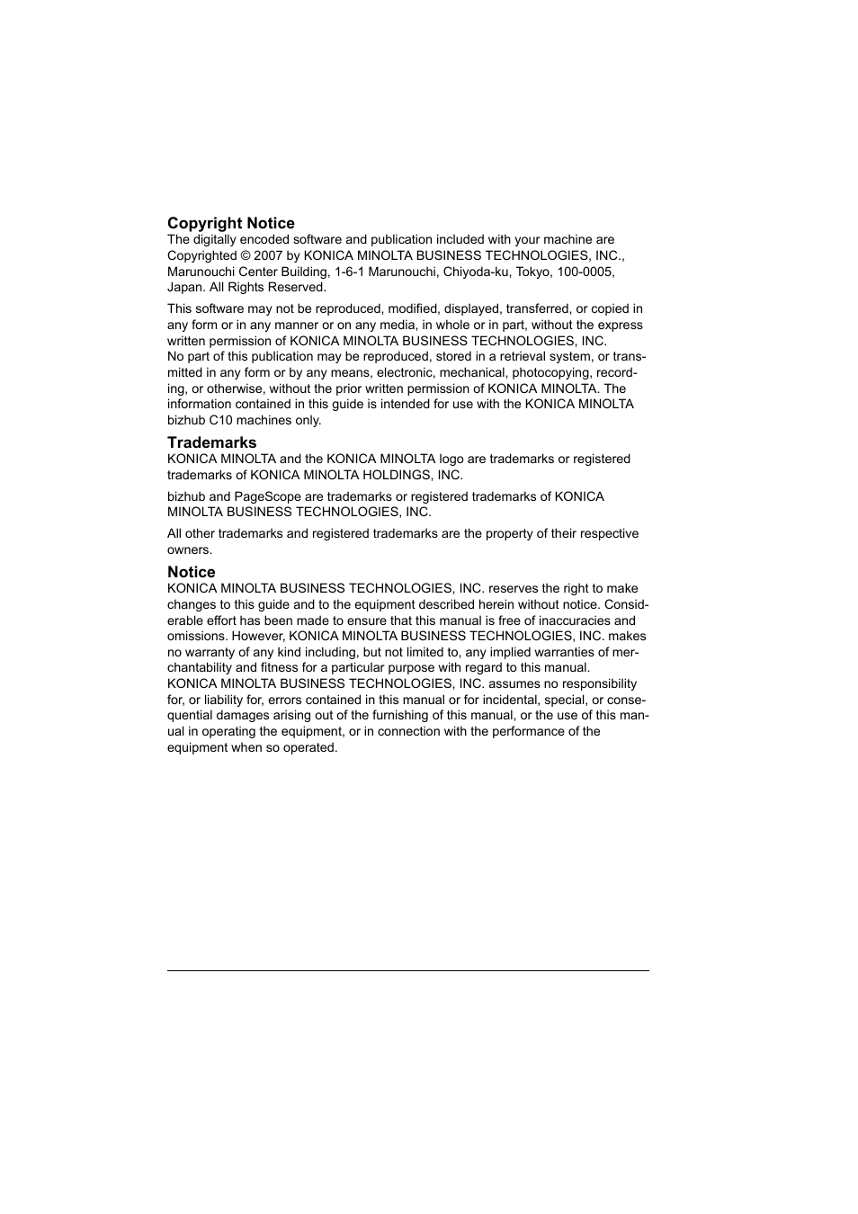 Konica Minolta bizhub C10X User Manual | Page 2 / 198