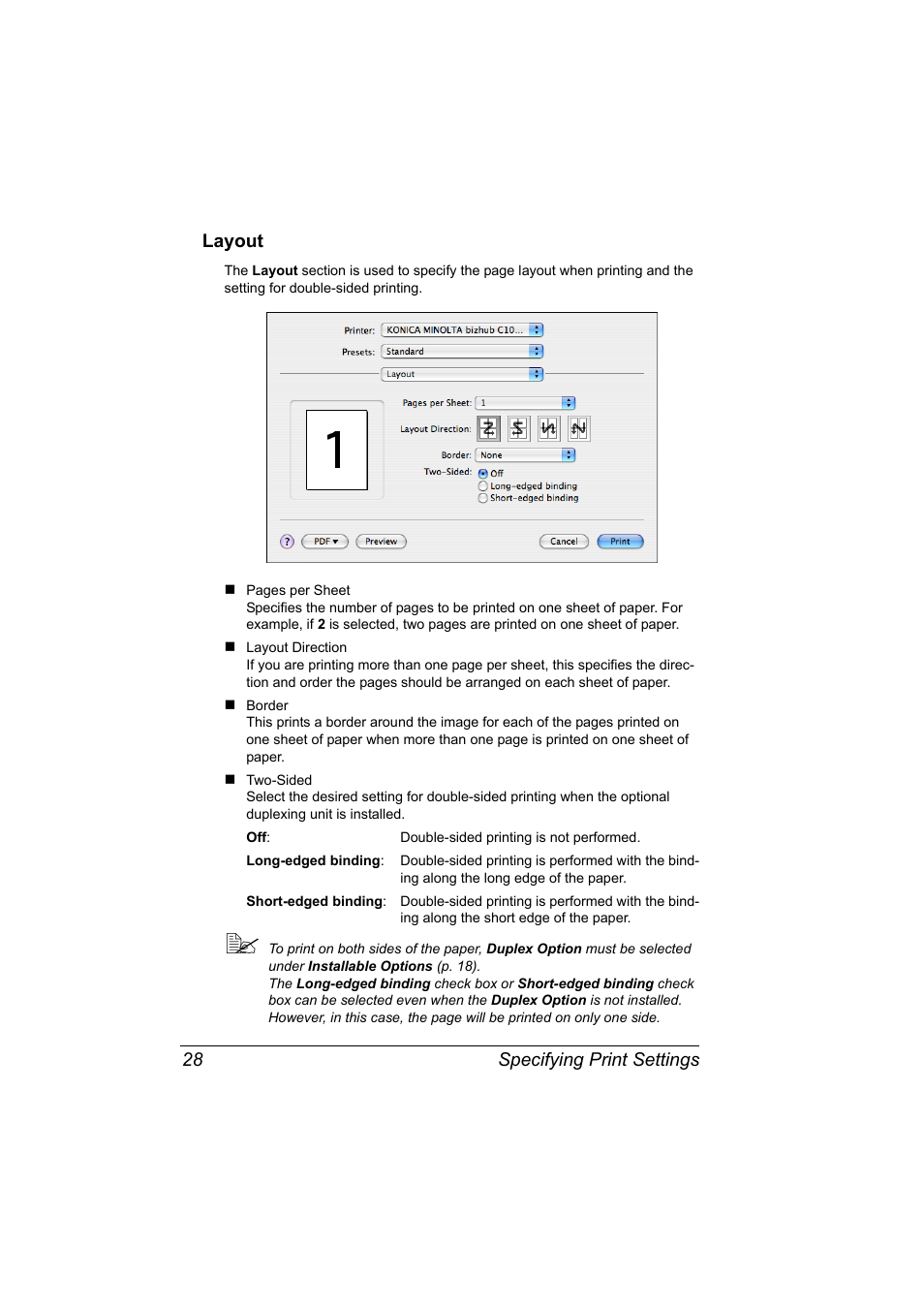 Layout, Layout 28 | Konica Minolta bizhub C10X User Manual | Page 38 / 198