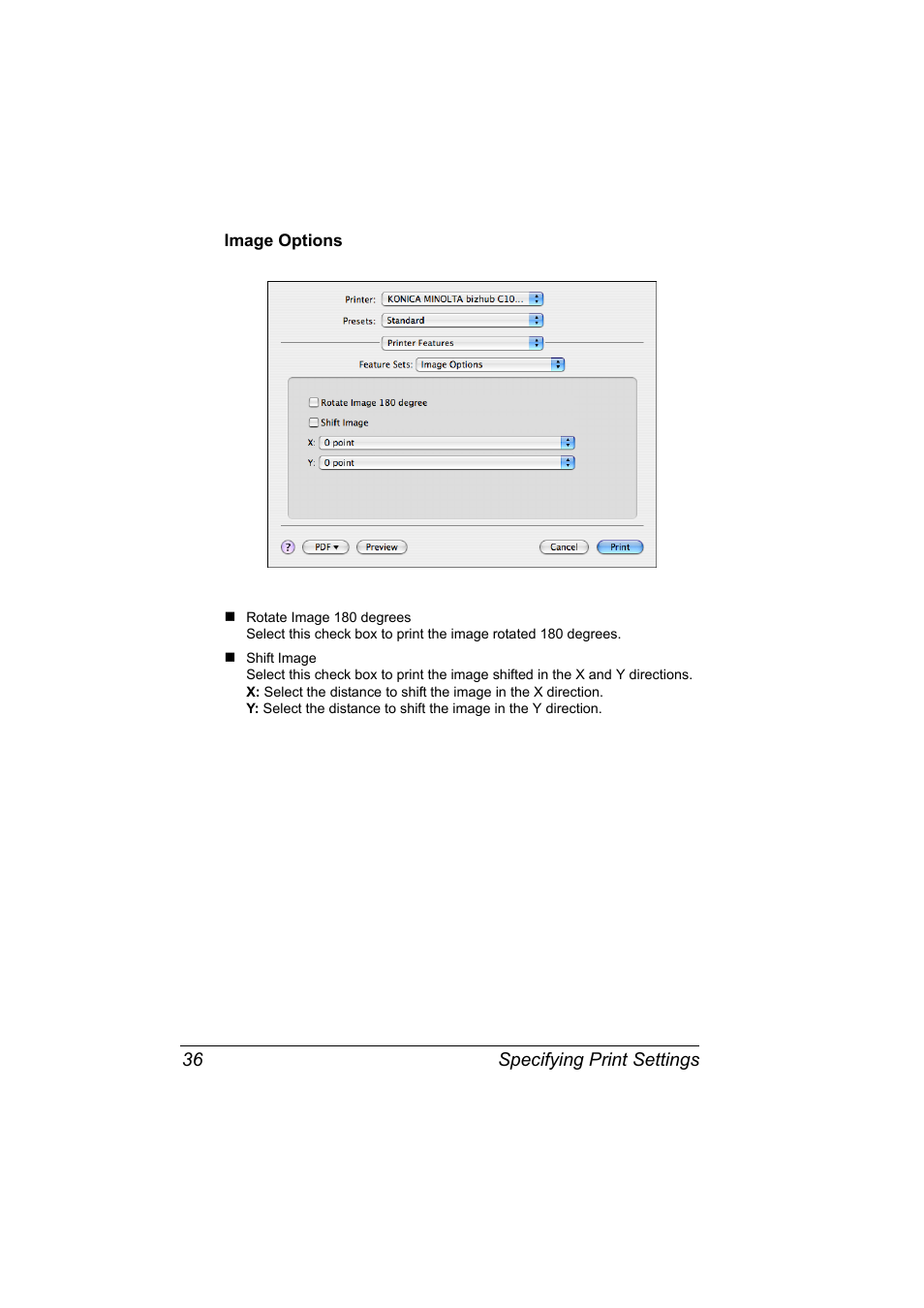 Image options, Image options 36 | Konica Minolta bizhub C10X User Manual | Page 46 / 198