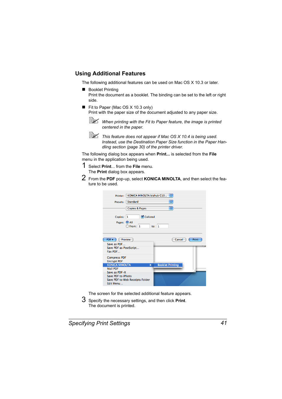 Using additional features, Using additional features 41 | Konica Minolta bizhub C10X User Manual | Page 51 / 198