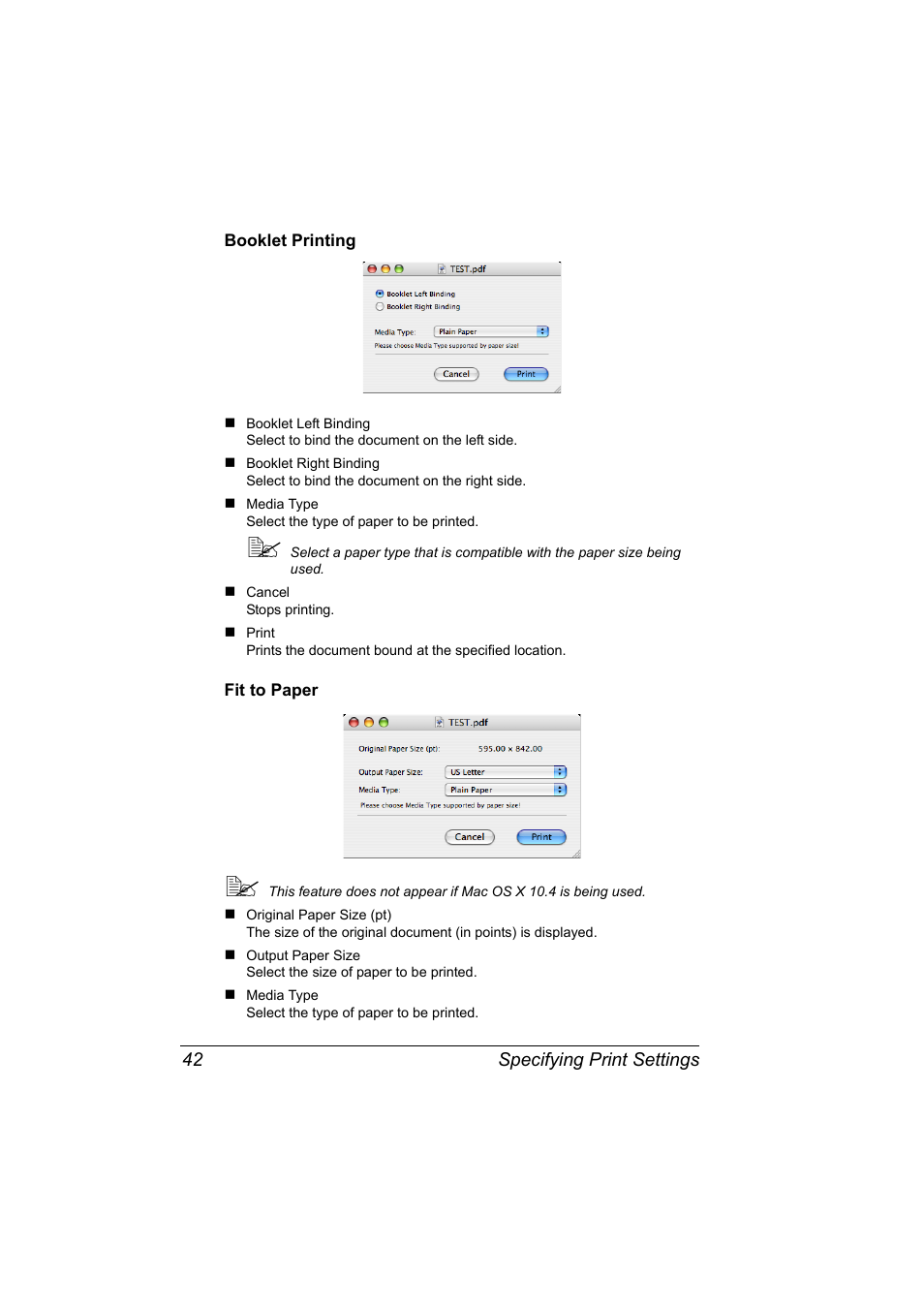 Booklet printing, Fit to paper, Booklet printing 42 fit to paper 42 | Konica Minolta bizhub C10X User Manual | Page 52 / 198