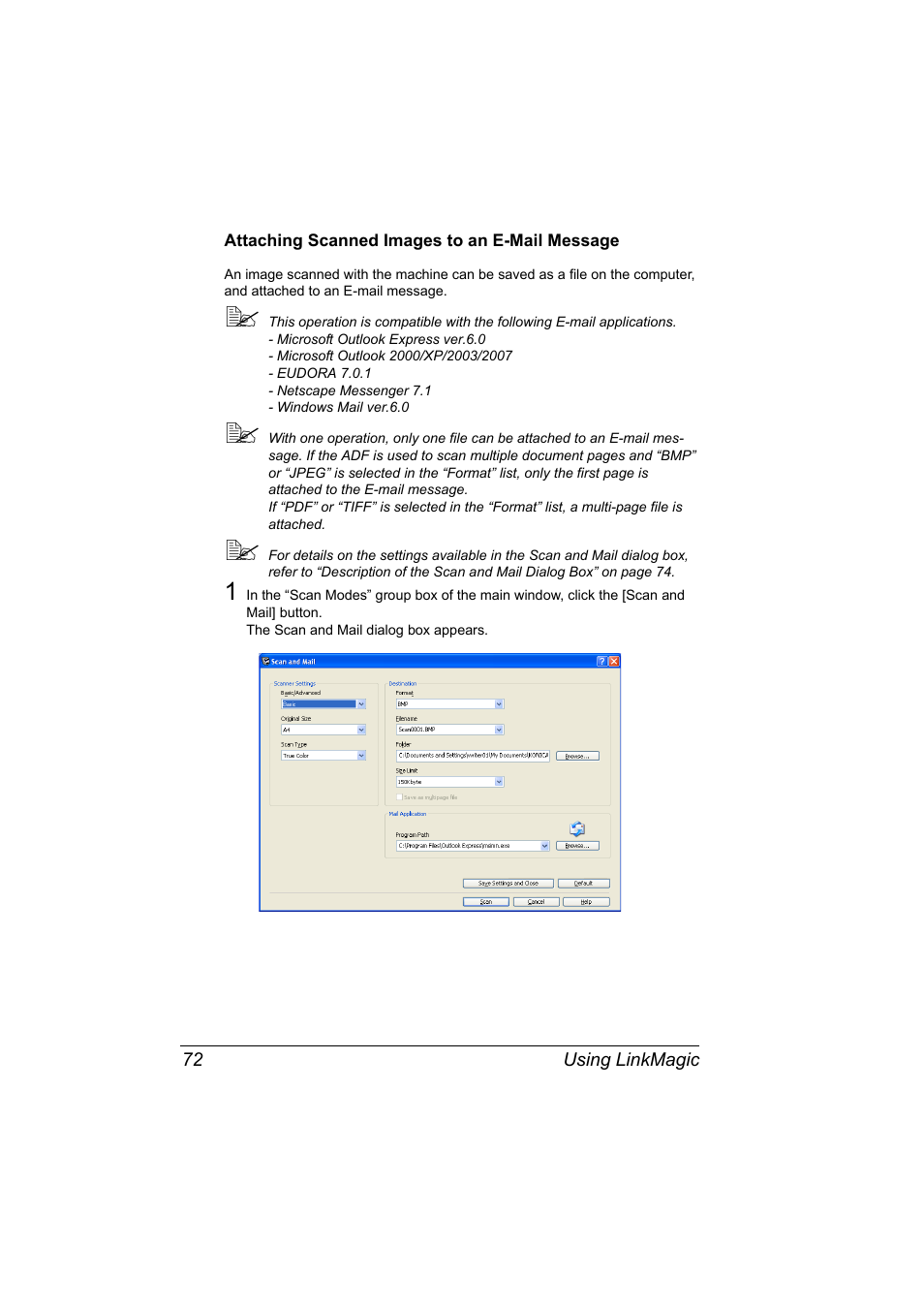 Attaching scanned images to an e-mail message, Attaching scanned images to an e-mail message 72 | Konica Minolta bizhub C10X User Manual | Page 82 / 198