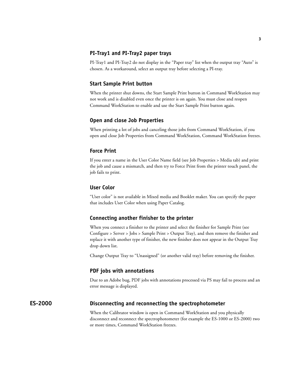 Pi-tray1 and pi-tray2 paper trays, Start sample print button, Open and close job properties | Force print, User color, Connecting another finisher to the printer, Pdf jobs with annotations, Es-2000 | Konica Minolta bizhub PRESS C1060 User Manual | Page 3 / 9