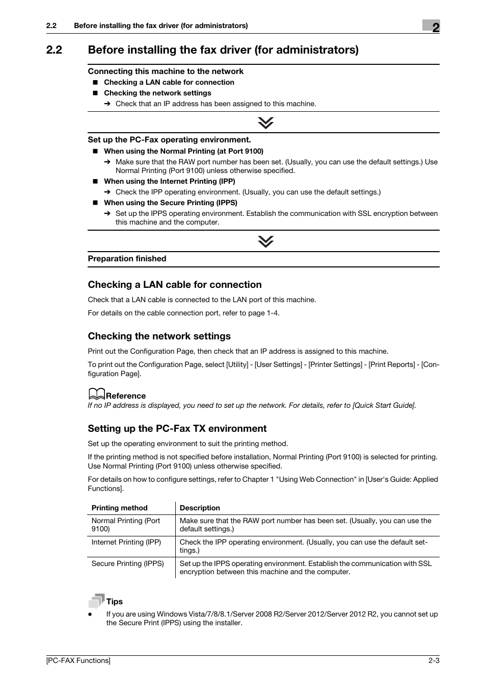 Checking a lan cable for connection, Checking the network settings, Setting up the pc-fax tx environment | Konica Minolta bizhub C3350 User Manual | Page 10 / 61