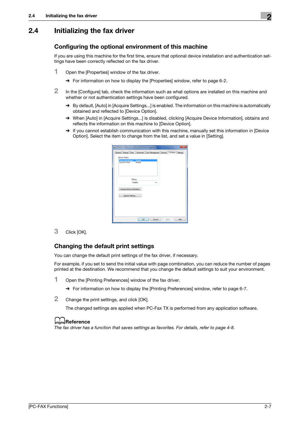 4 initializing the fax driver, Changing the default print settings | Konica Minolta bizhub C3350 User Manual | Page 14 / 61