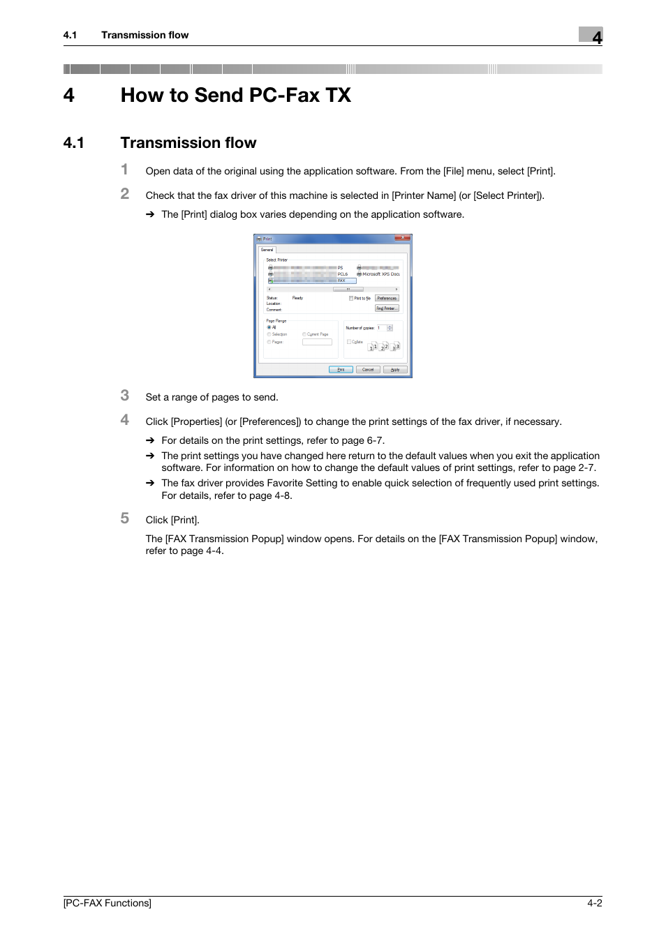 4 how to send pc-fax tx, 1 transmission flow, How to send pc-fax tx | Transmission flow -2, 4how to send pc-fax tx, 1 transmission flow 1 | Konica Minolta bizhub C3350 User Manual | Page 22 / 61