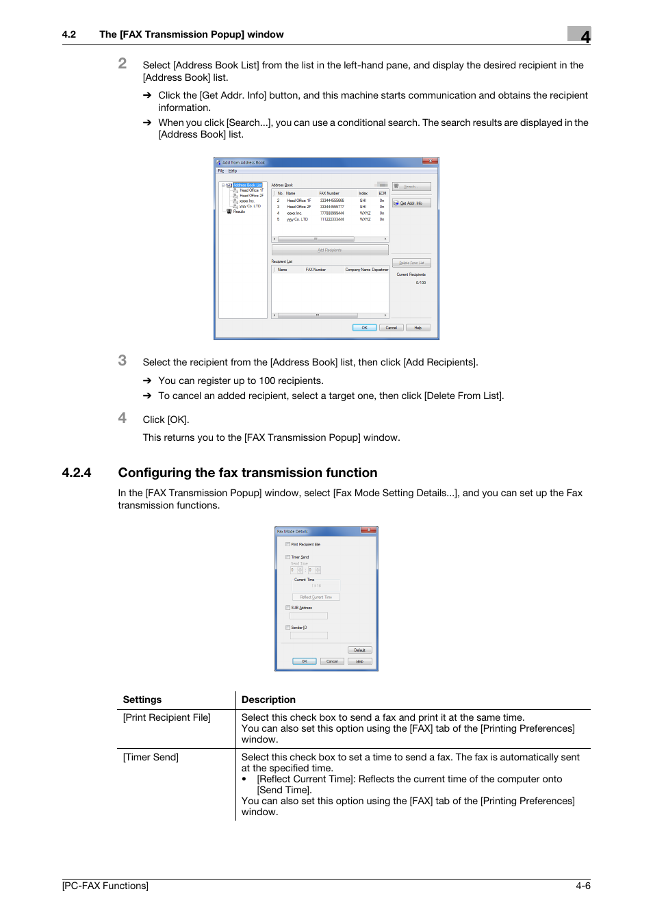 4 configuring the fax transmission function, Configuring the fax transmission function -6 | Konica Minolta bizhub C3350 User Manual | Page 26 / 61