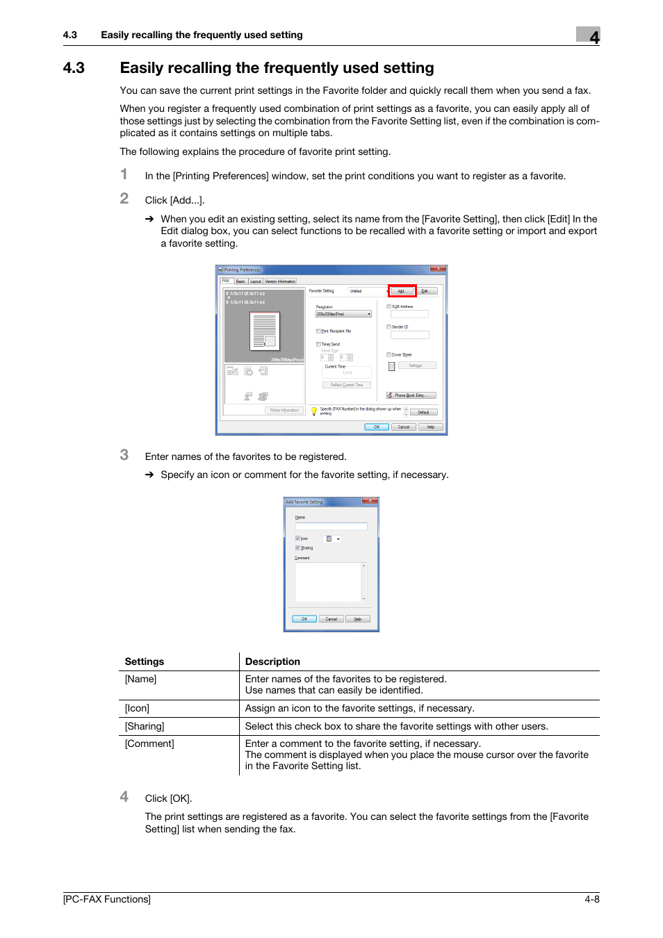 3 easily recalling the frequently used setting, Easily recalling the frequently used setting -8 | Konica Minolta bizhub C3350 User Manual | Page 28 / 61