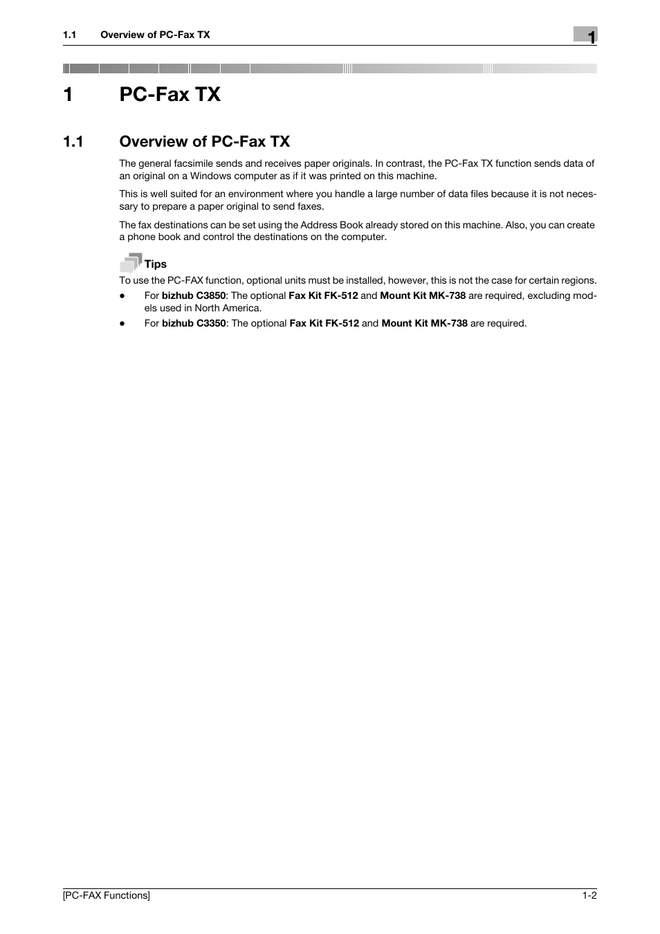 1 pc-fax tx, 1 overview of pc-fax tx, Pc-fax tx | Overview of pc-fax tx -2, 1pc-fax tx | Konica Minolta bizhub C3350 User Manual | Page 5 / 61