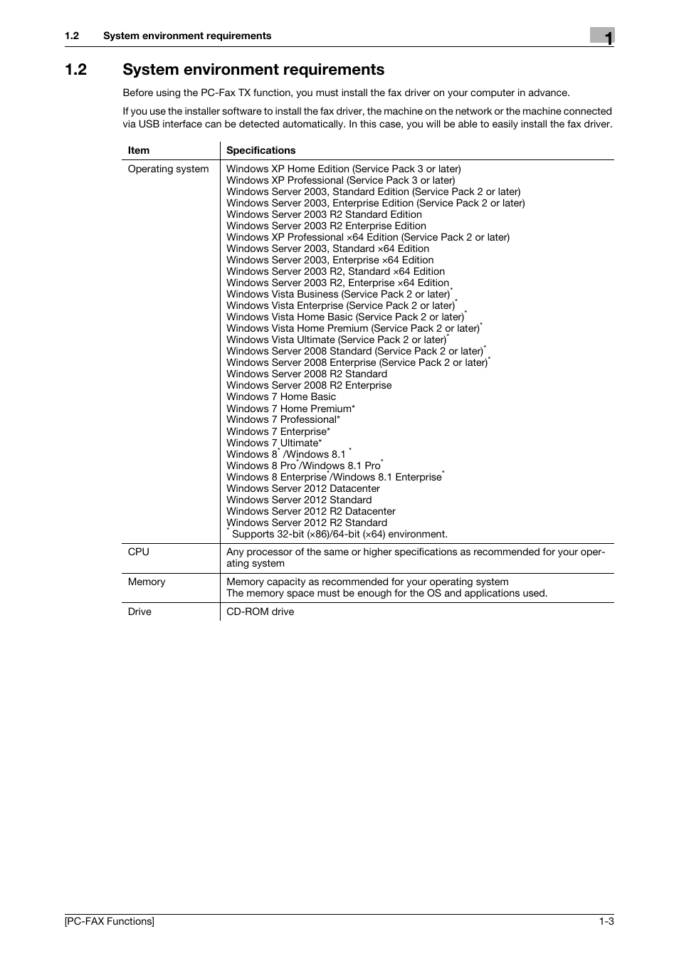 2 system environment requirements, System environment requirements -3 | Konica Minolta bizhub C3350 User Manual | Page 6 / 61