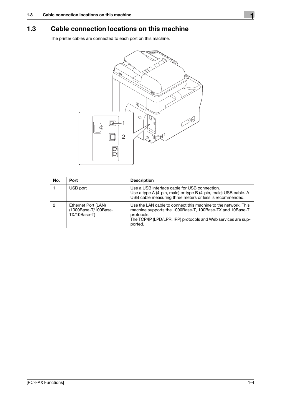 3 cable connection locations on this machine, Cable connection locations on this machine -4 | Konica Minolta bizhub C3350 User Manual | Page 7 / 61