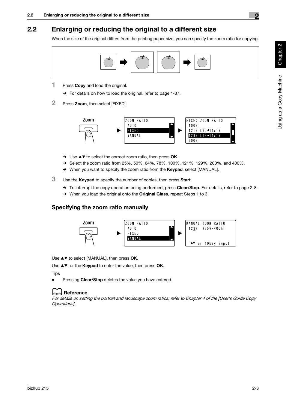 Specifying the zoom ratio manually | Konica Minolta Bizhub 215 User Manual | Page 56 / 126