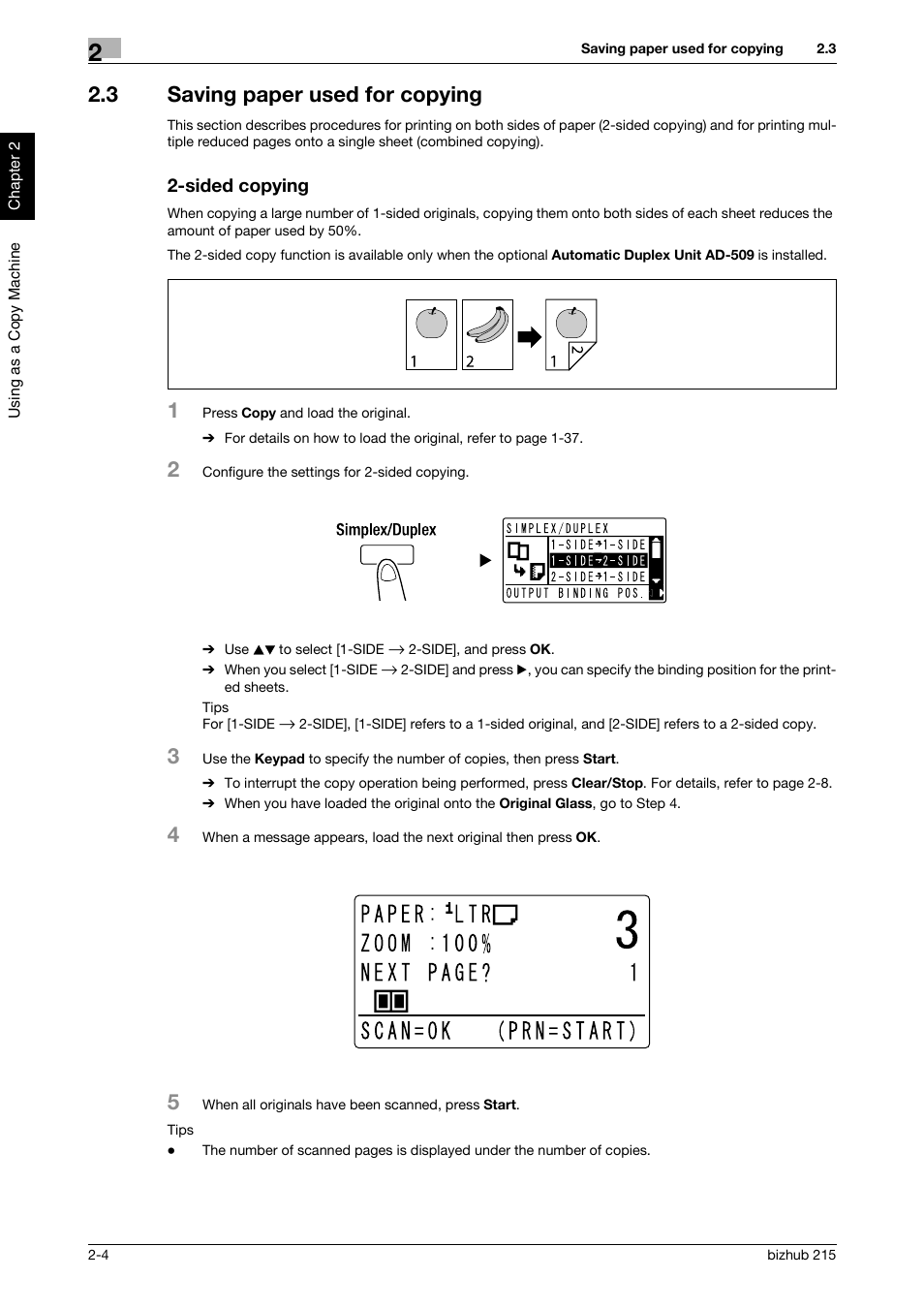 3 saving paper used for copying, Sided copying | Konica Minolta Bizhub 215 User Manual | Page 57 / 126