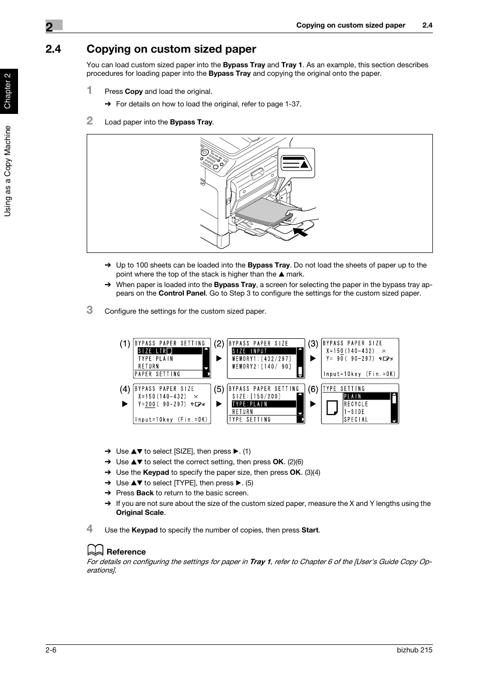 4 copying on custom sized paper, Copying on custom sized paper -6 | Konica Minolta Bizhub 215 User Manual | Page 59 / 126