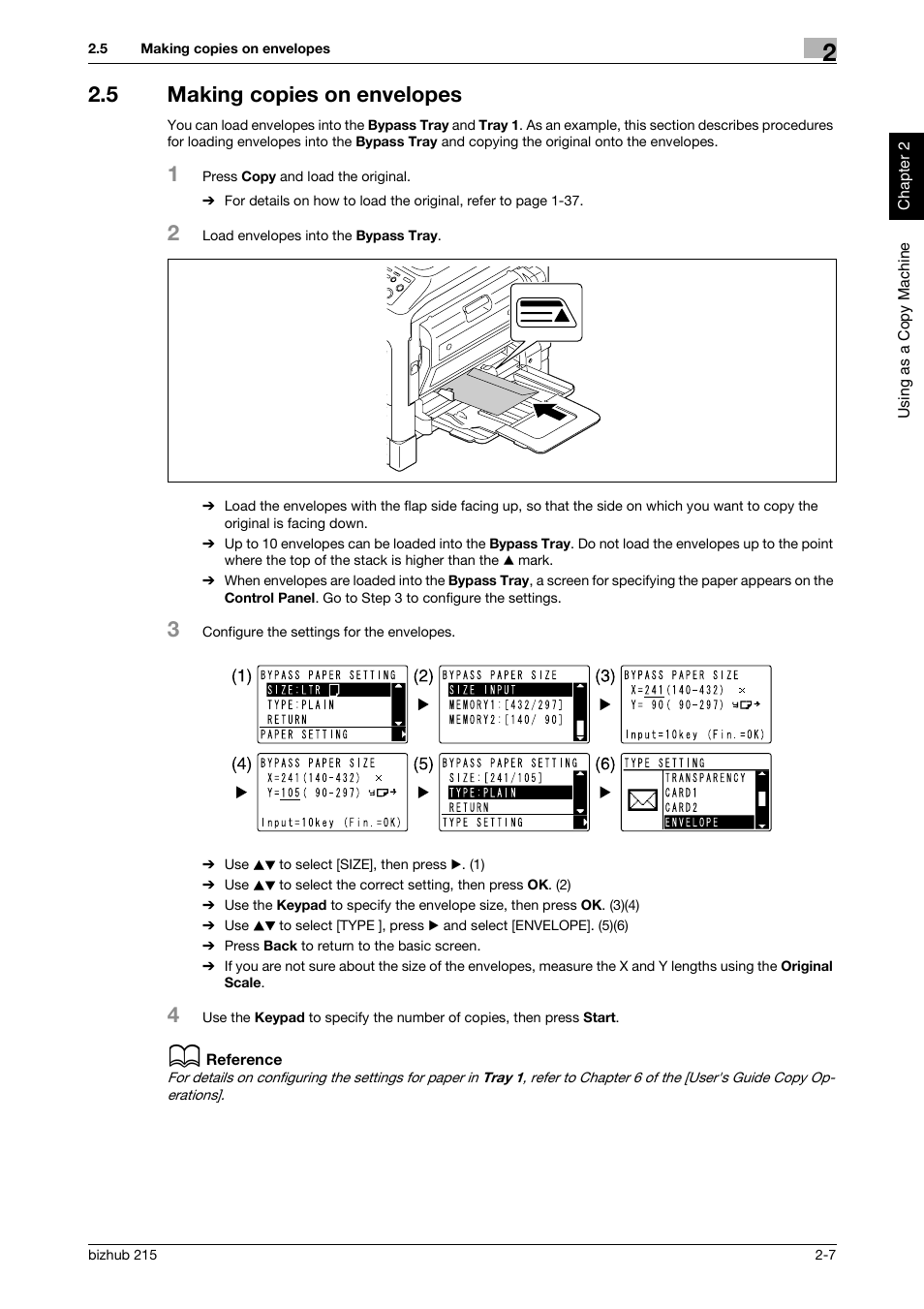 5 making copies on envelopes, Making copies on envelopes -7 | Konica Minolta Bizhub 215 User Manual | Page 60 / 126