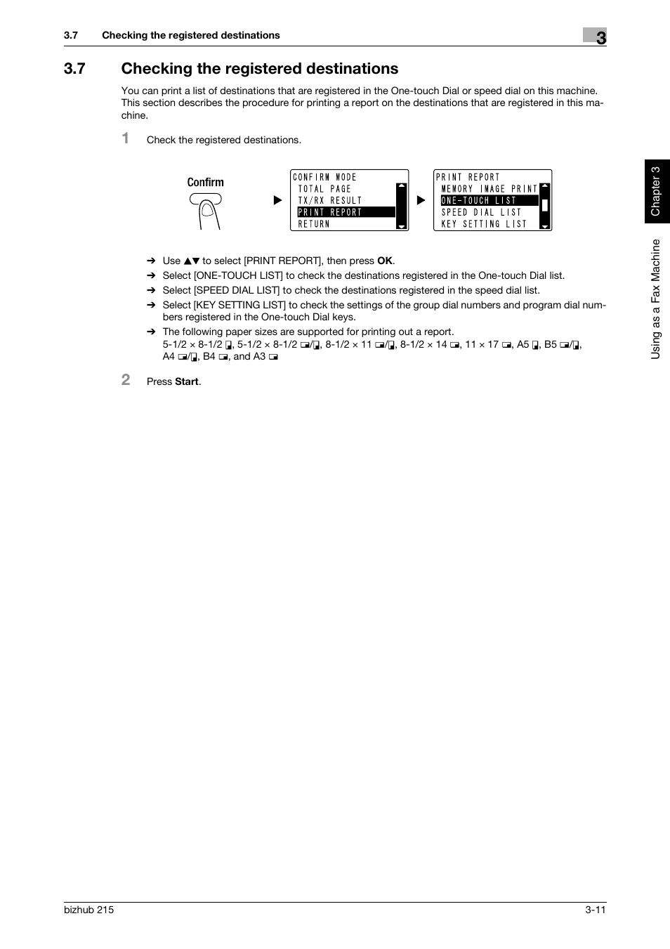 7 checking the registered destinations, Checking the registered destinations -11 | Konica Minolta Bizhub 215 User Manual | Page 72 / 126