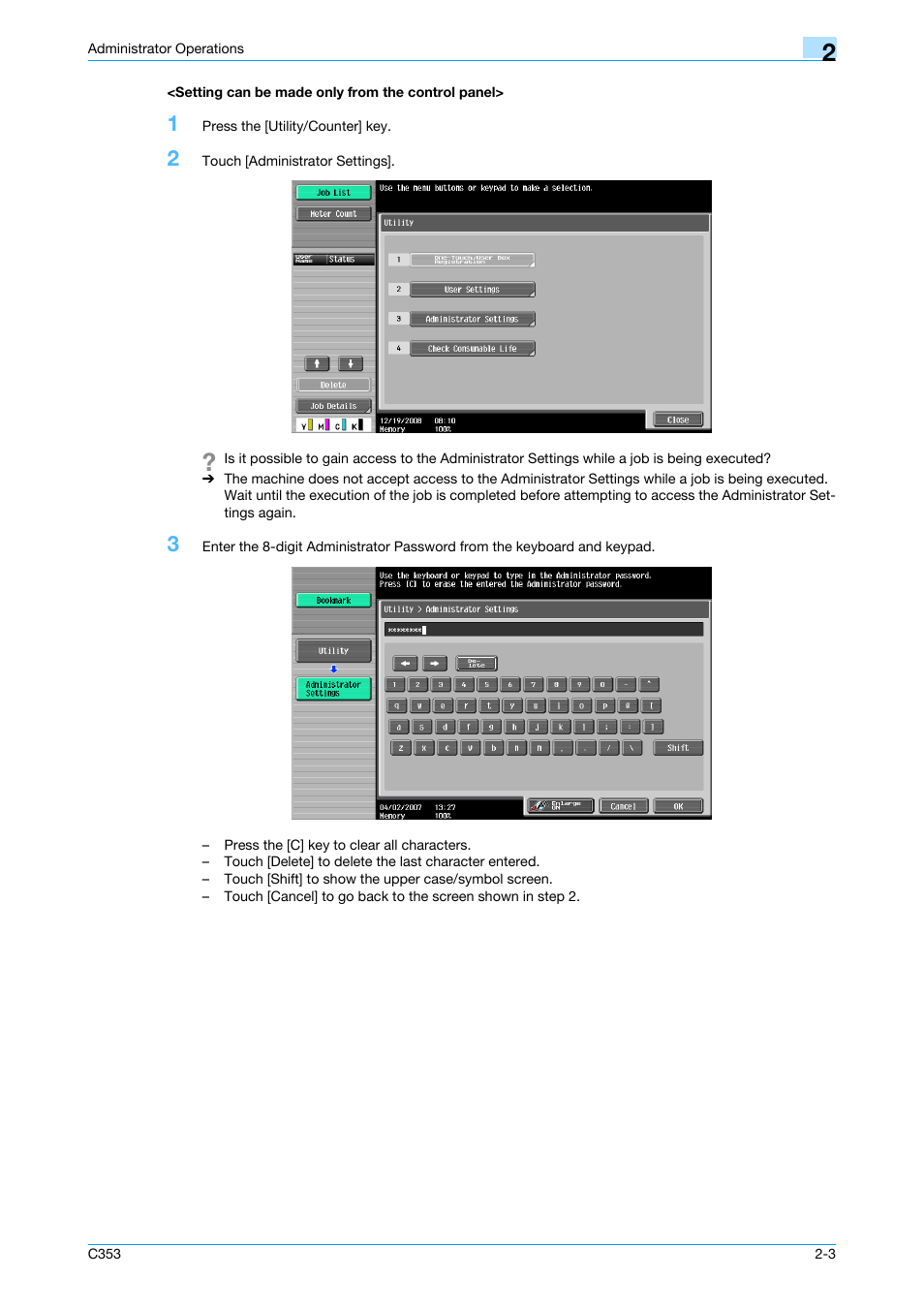 Setting can be made only from the control panel | Konica Minolta bizhub C353 User Manual | Page 14 / 65