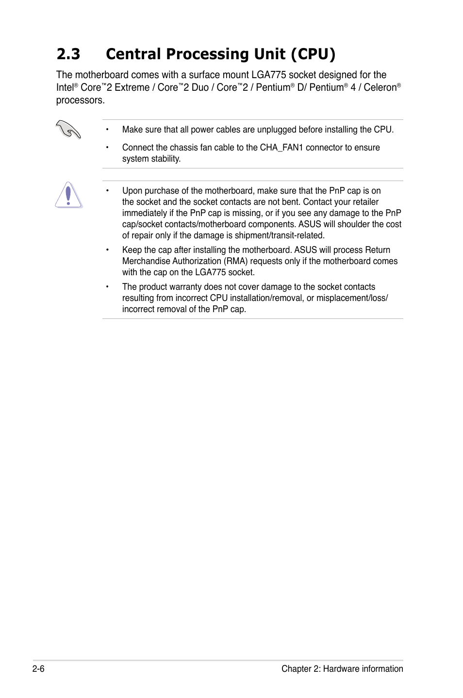 3 central processing unit (cpu) | Asus P5K WS User Manual | Page 28 / 148